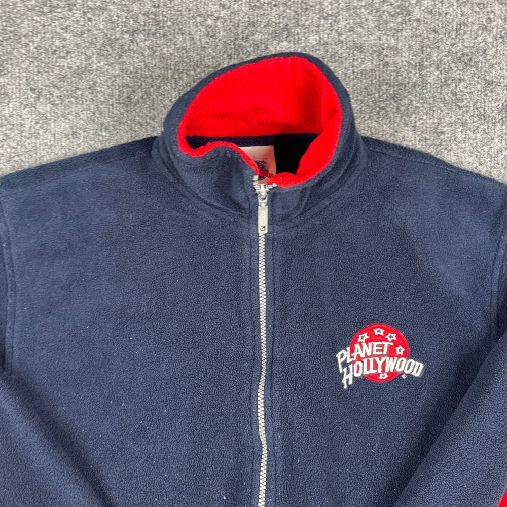 Planet Hollywood Fleece Jacket Mens Size L Navy Red Full Zip Embroidered Logo - Picture 2 of 10